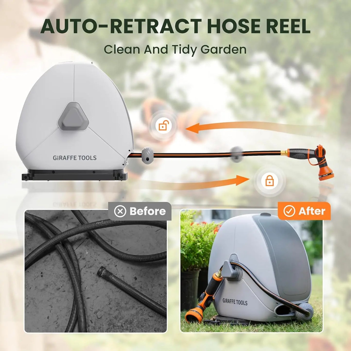 Giraffe Tools Ground Mount Retractable Hose Reel With Automatic Rewind