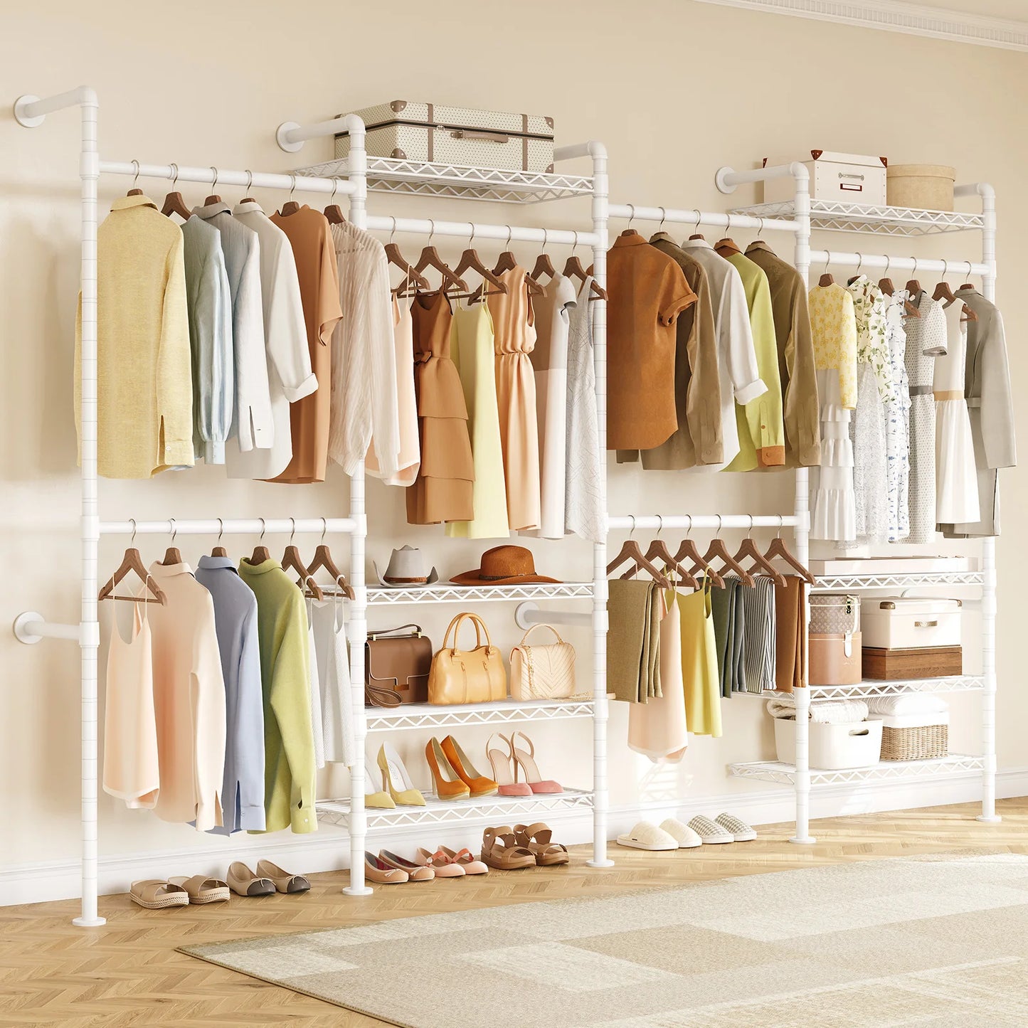 Wall Mounted Industrial Pipe Clothes Rack Closet Organizer Expandable Rods