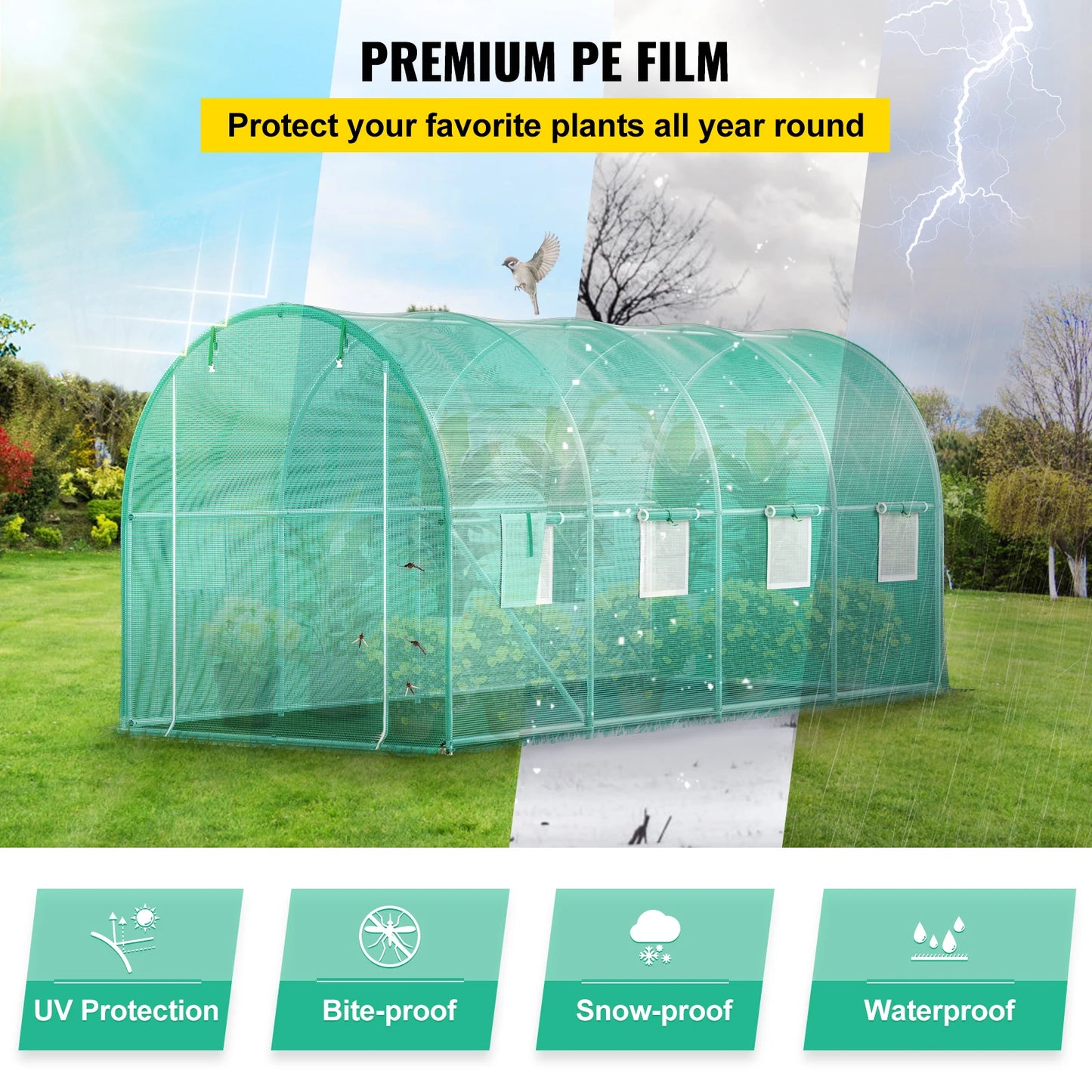 Vevor Walk In Tunnel Greenhouse With Galvanized Frame Waterproof Cover