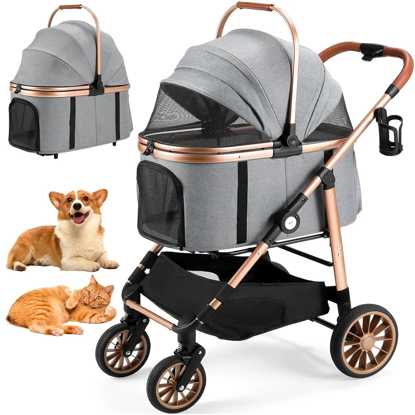 Foldable Cat and Dog Stroller 2in1 With 360 Degree Wheels Max Load 25 Kg