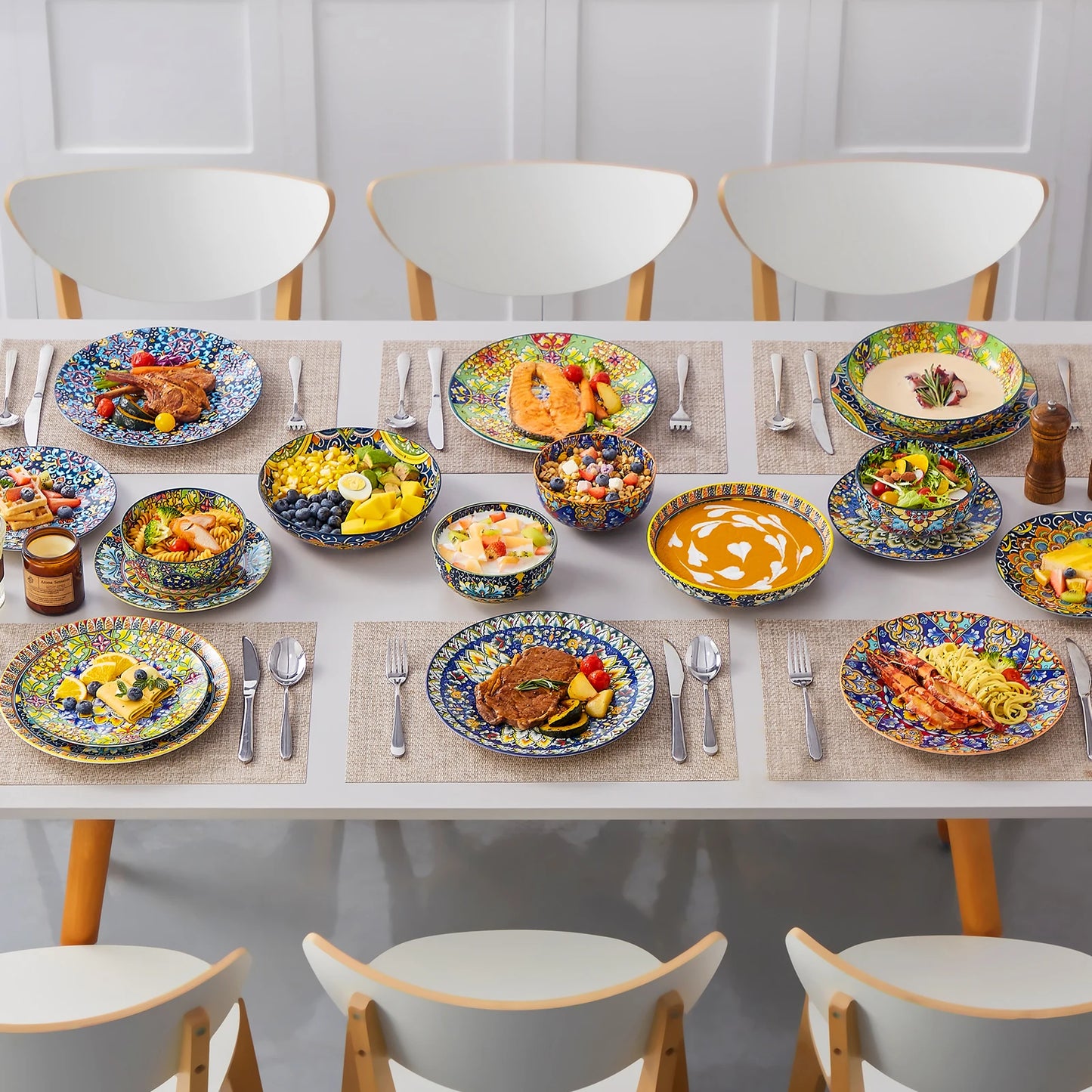 MALACASA Bohemian Porcelain Dinnerware Set Elegant Ceramic Tableware