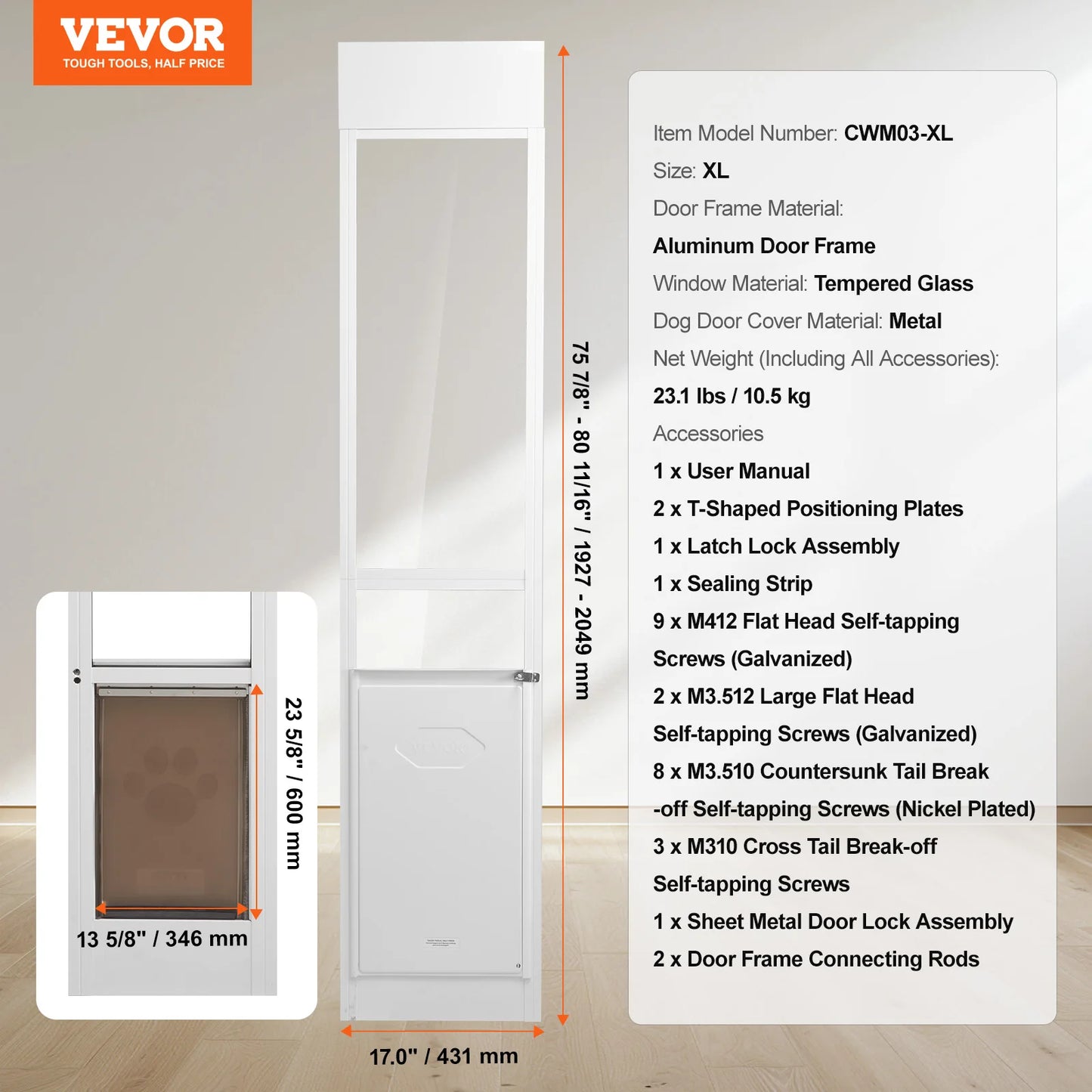 SucceBuy Dog Door For Sliding Glass Door Adjustable Height