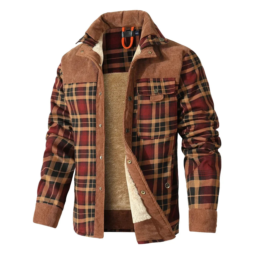Men's Winter Windproof Bomber Jacket Plaid Sherpa Lined