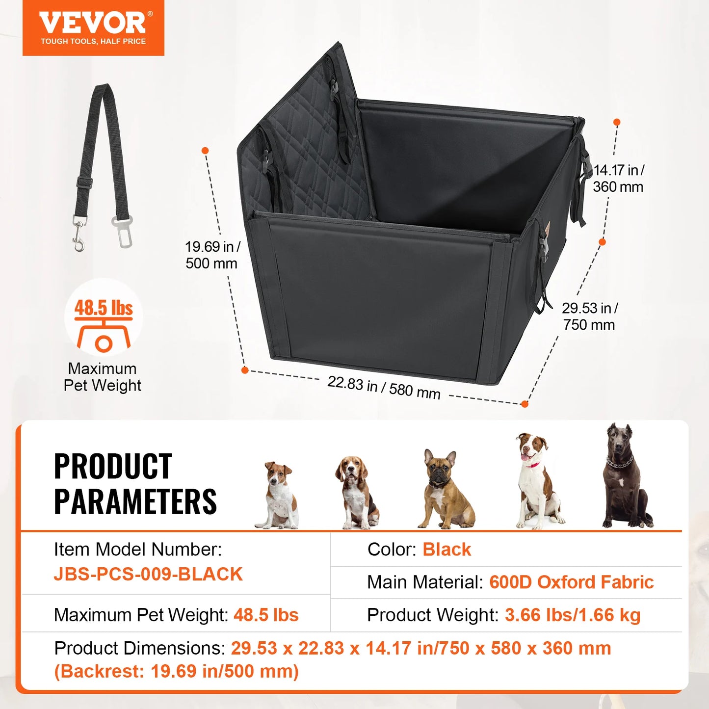SucceBuy Waterproof Dog Car Seat Booster With Clip On Leash