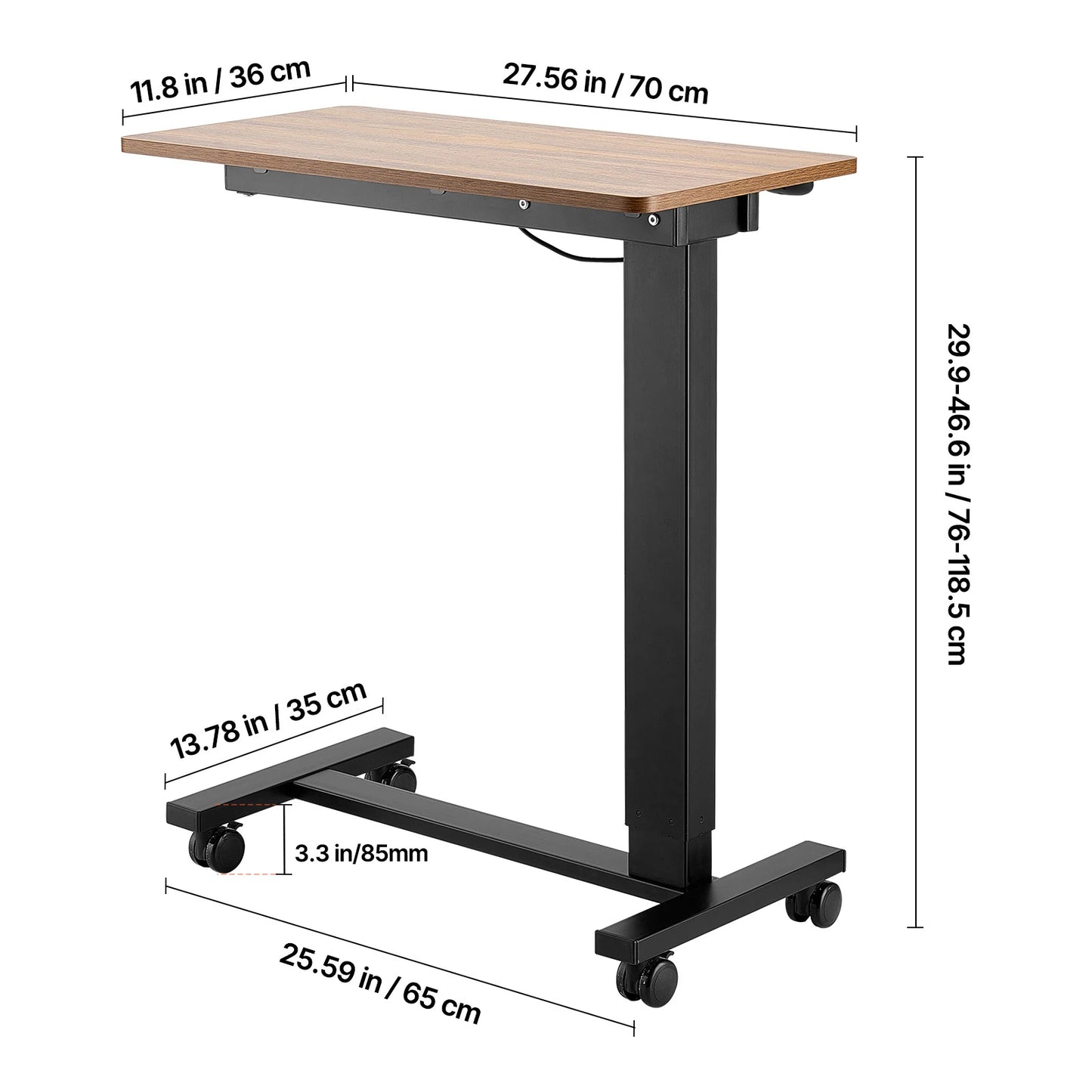 SucceBuy Overbed Table Mobile Bedside Desk With Height Adjustable Laptop