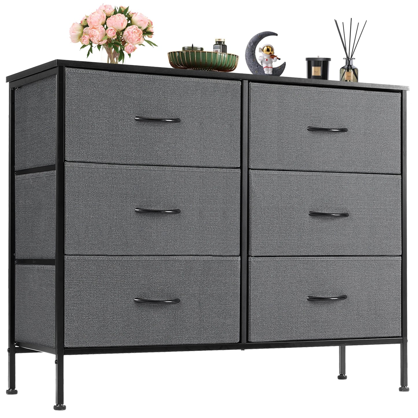 JHK 6 Fabric Drawers Nightstand With Storage For Bedroom