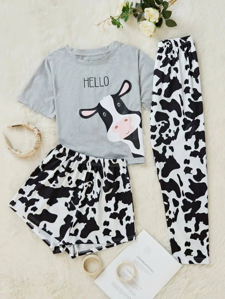 Coffee Themed Graphic Pajama Set With Shorts and Pants