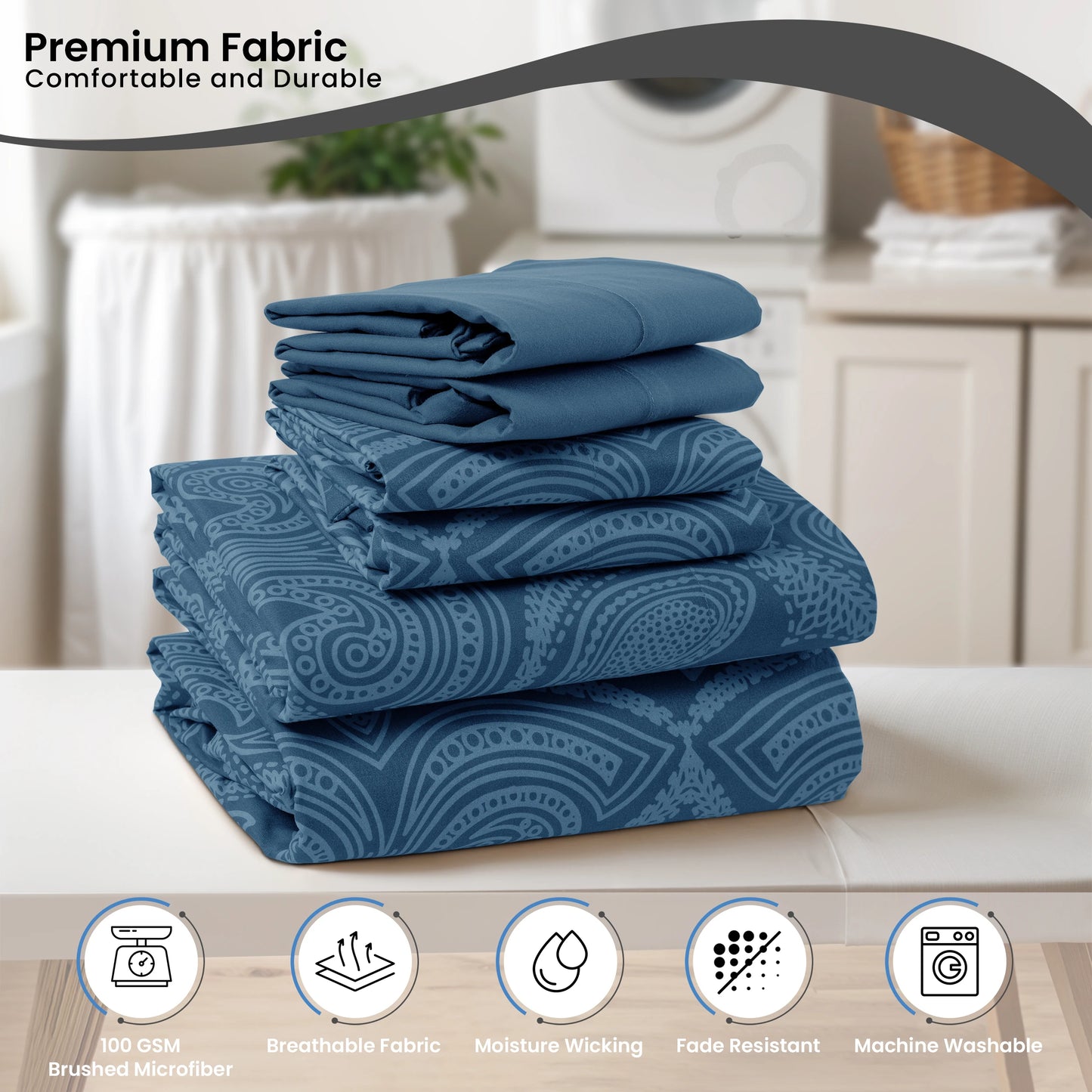 LDC Lux Decor Collection Paisley Microfiber Sheet Set Six Piece