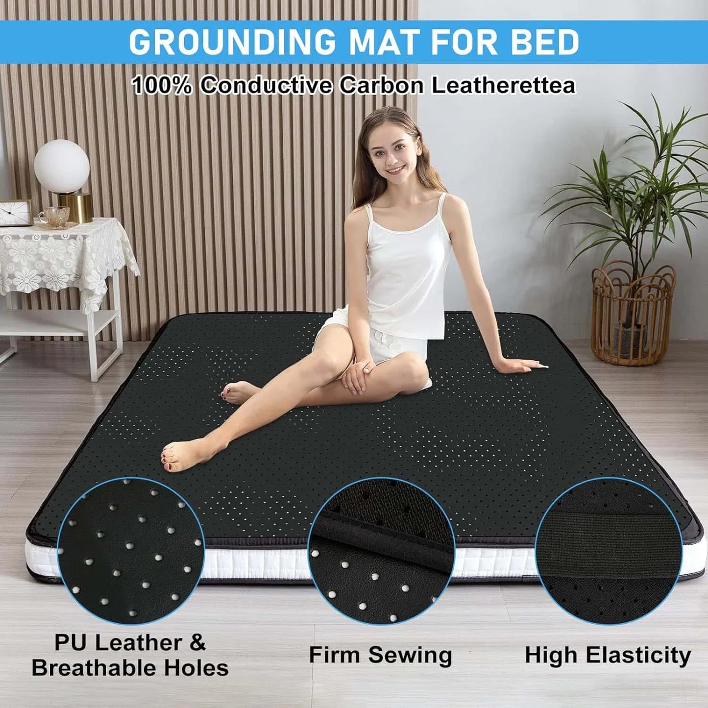 Grounding Mat Perforated Design 100 Percent Conductive Carbon Faux Leather
