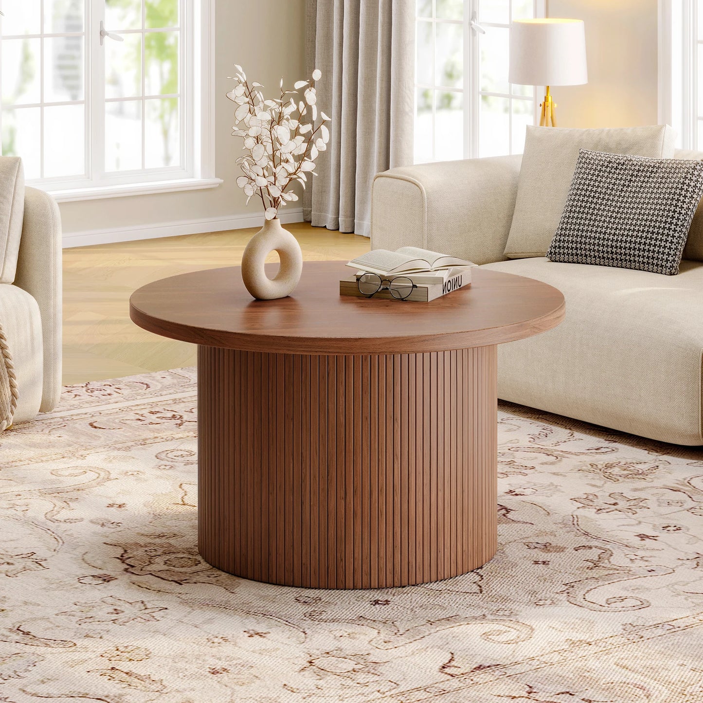 Tambour Design Mid Century Modern Wood Coffee Table