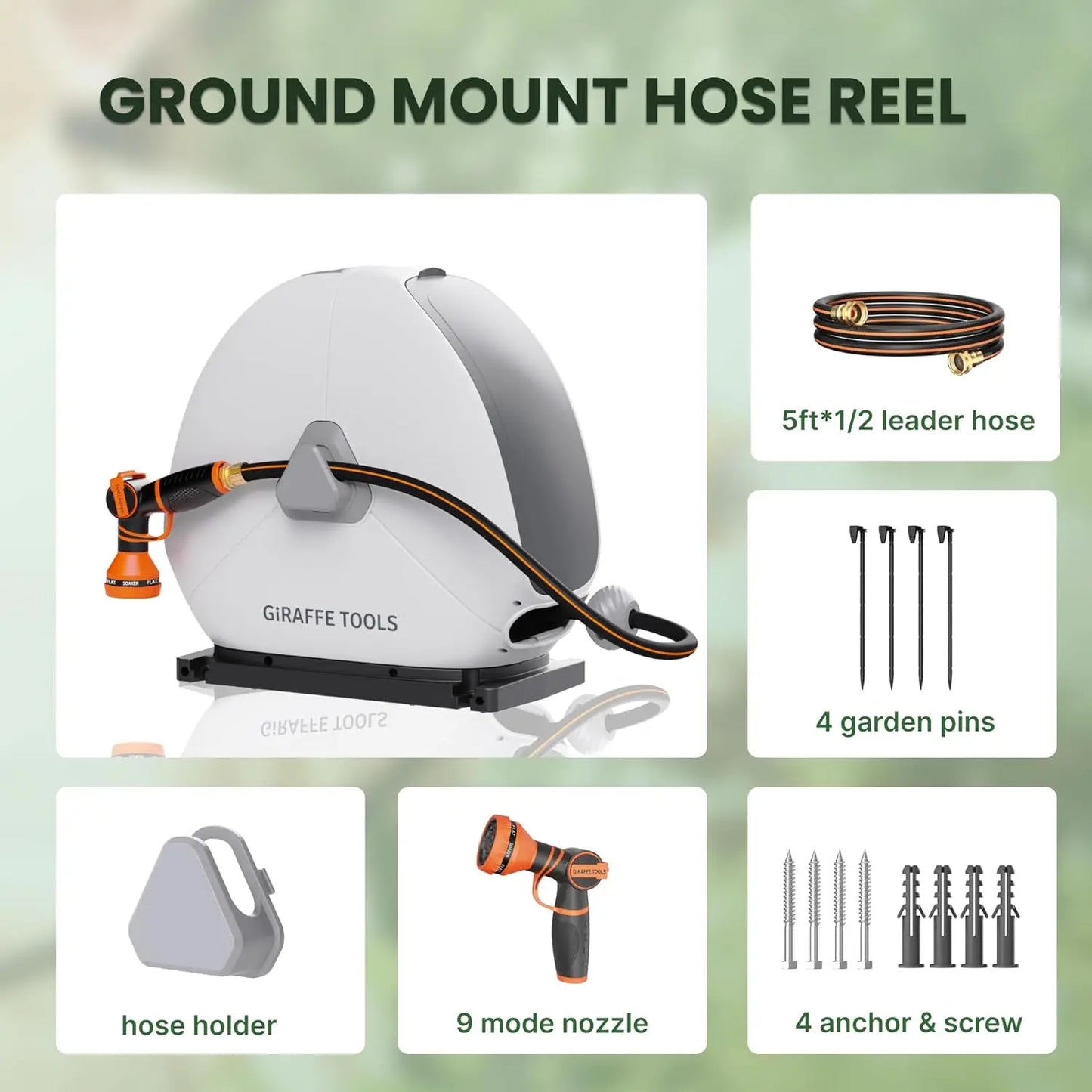 Giraffe Tools Ground Mount Retractable Hose Reel With Automatic Rewind