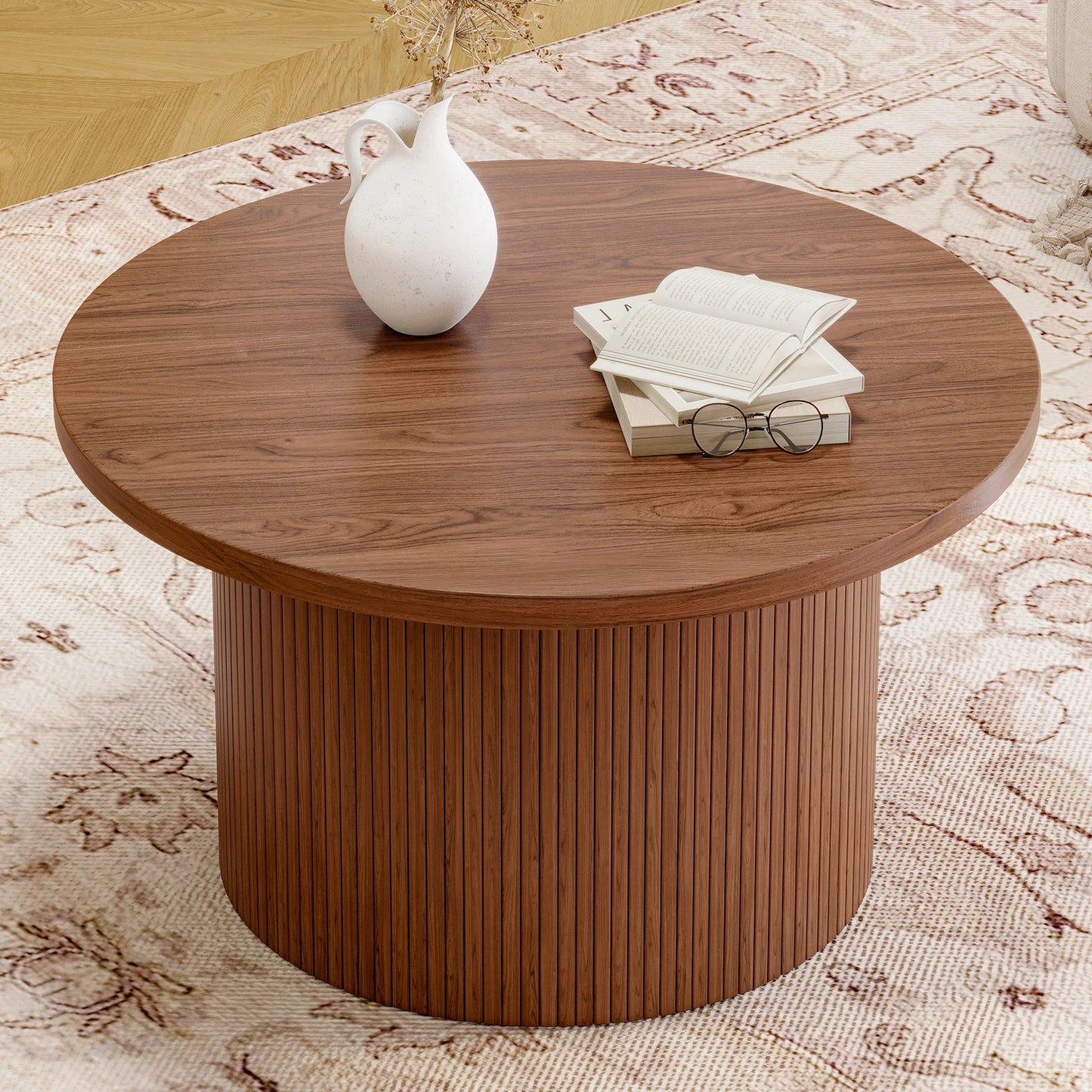 Tambour Design Mid Century Modern Wood Coffee Table