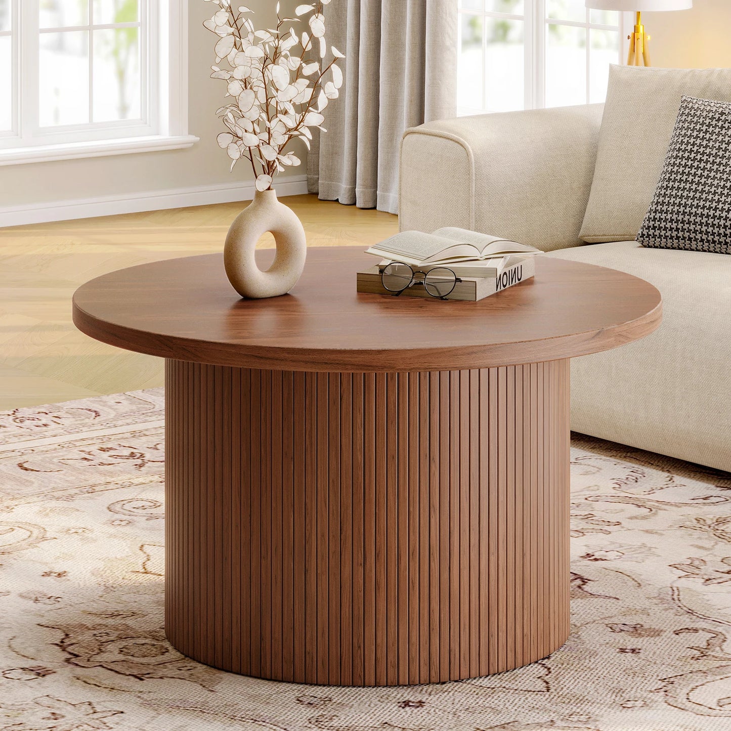 Tambour Design Mid Century Modern Wood Coffee Table