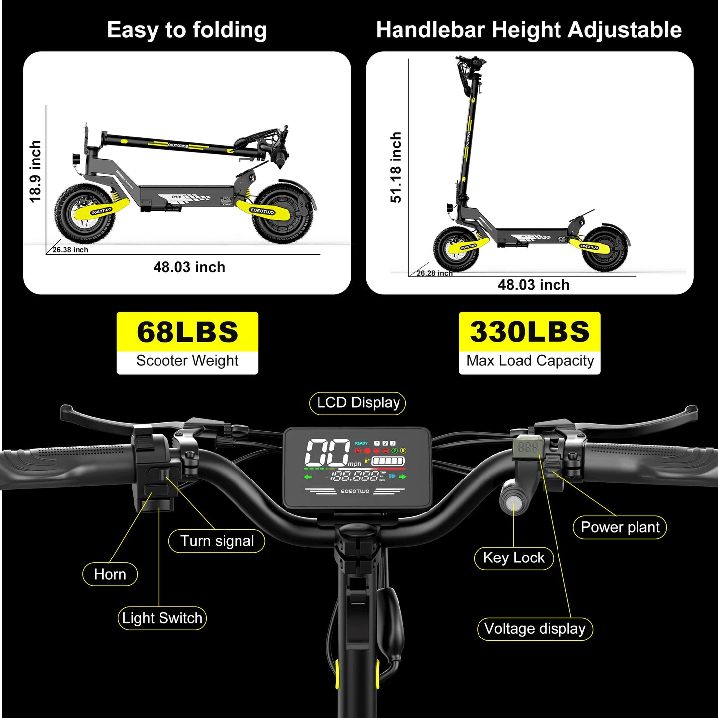 EOEOTWO 1200W Off Road Electric Scooter For Adults Long Range
