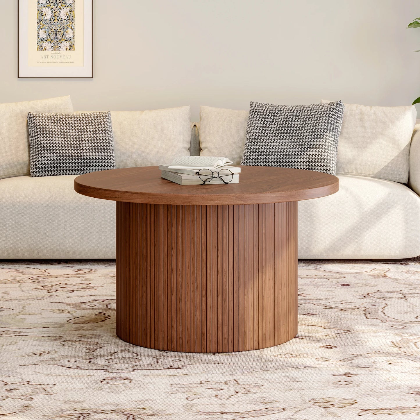 Tambour Design Mid Century Modern Wood Coffee Table