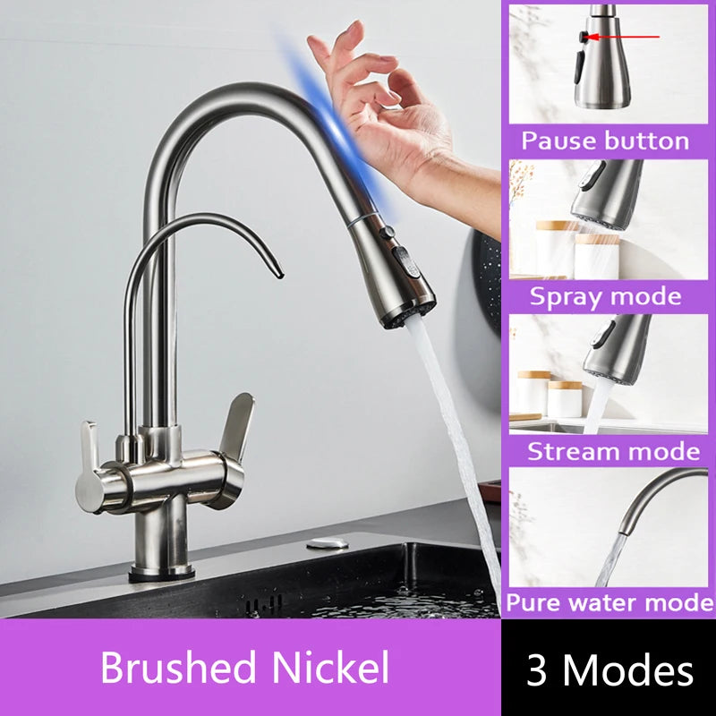 Shinesia Touch Sensor Kitchen Faucet With Dual Handle Pull Out