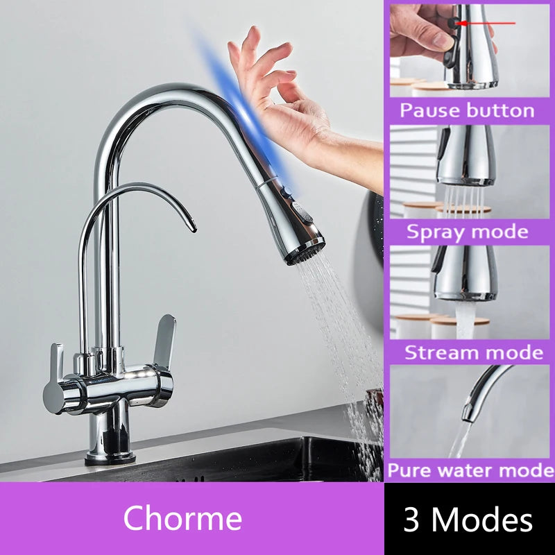 Shinesia Touch Sensor Kitchen Faucet With Dual Handle Pull Out