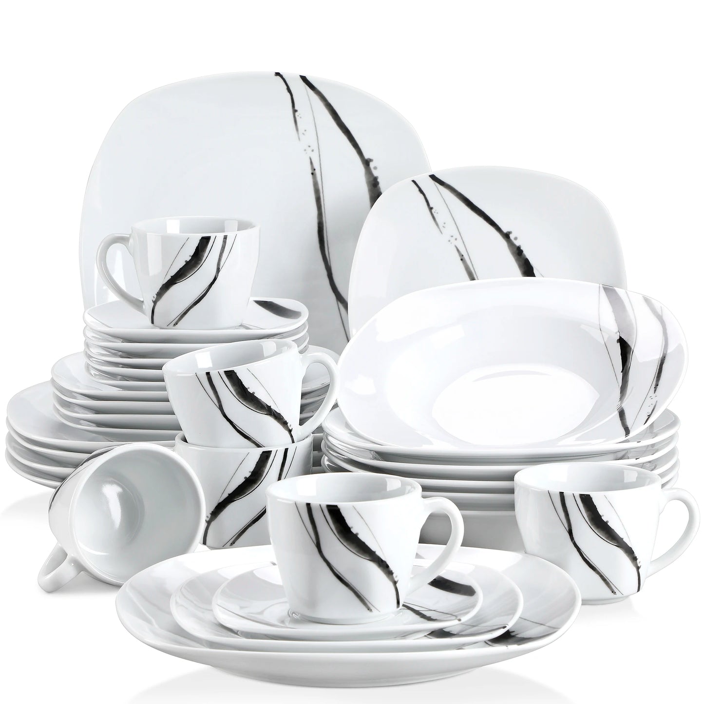MALACASA Teresa Porcelain Dinnerware Set With Cups And Saucers