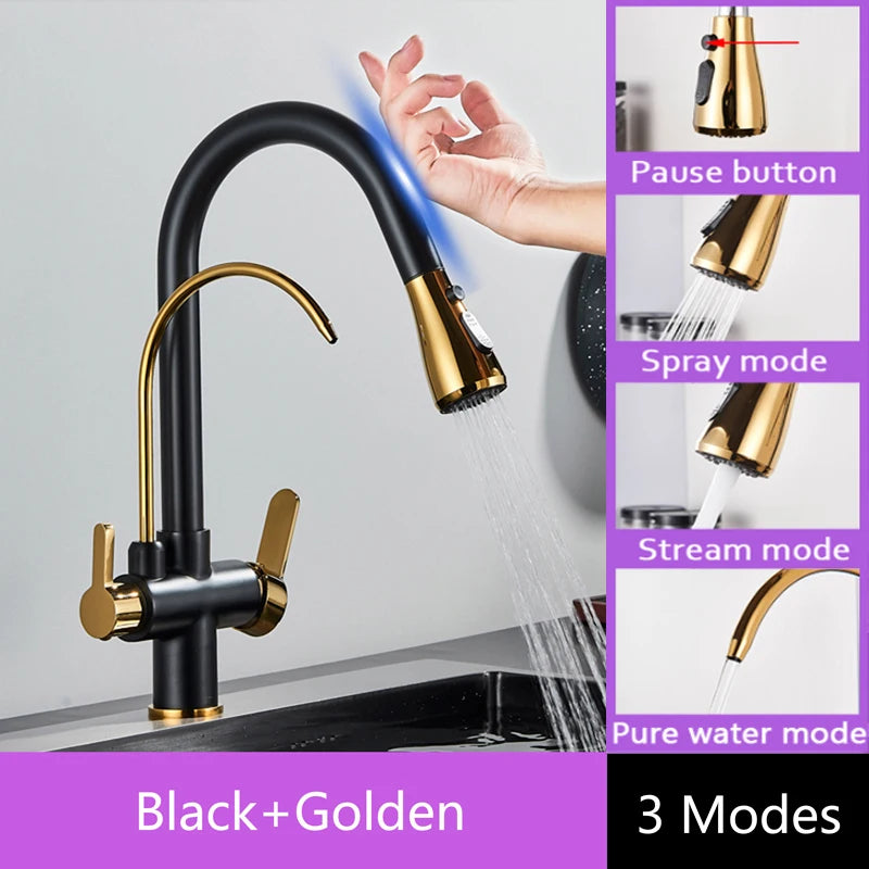 Shinesia Touch Sensor Kitchen Faucet With Dual Handle Pull Out