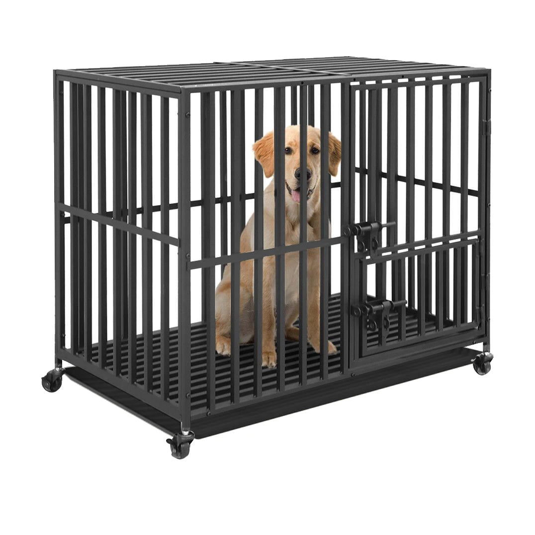 Bingopaw Heavy Duty Metal Dog Cage With 3 Doors Locks And Wheels Tray
