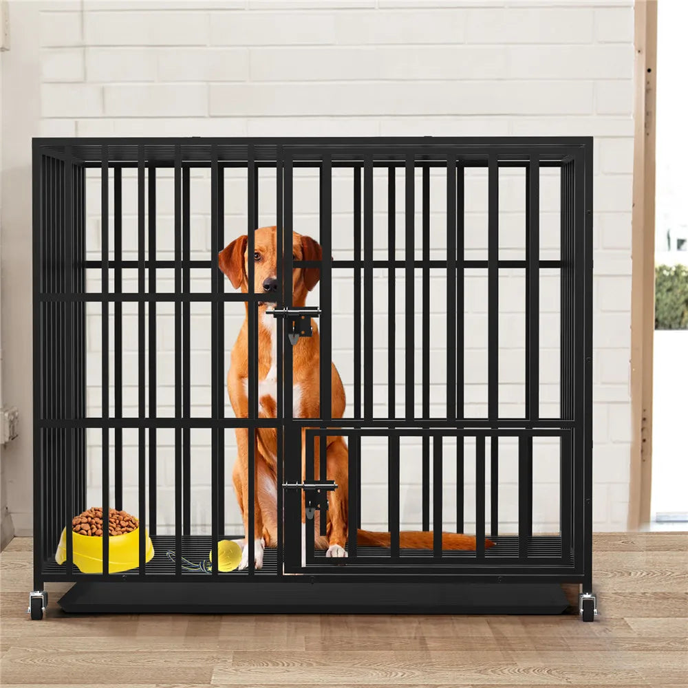 Bingopaw Heavy Duty Metal Dog Cage With 3 Doors Locks And Wheels Tray
