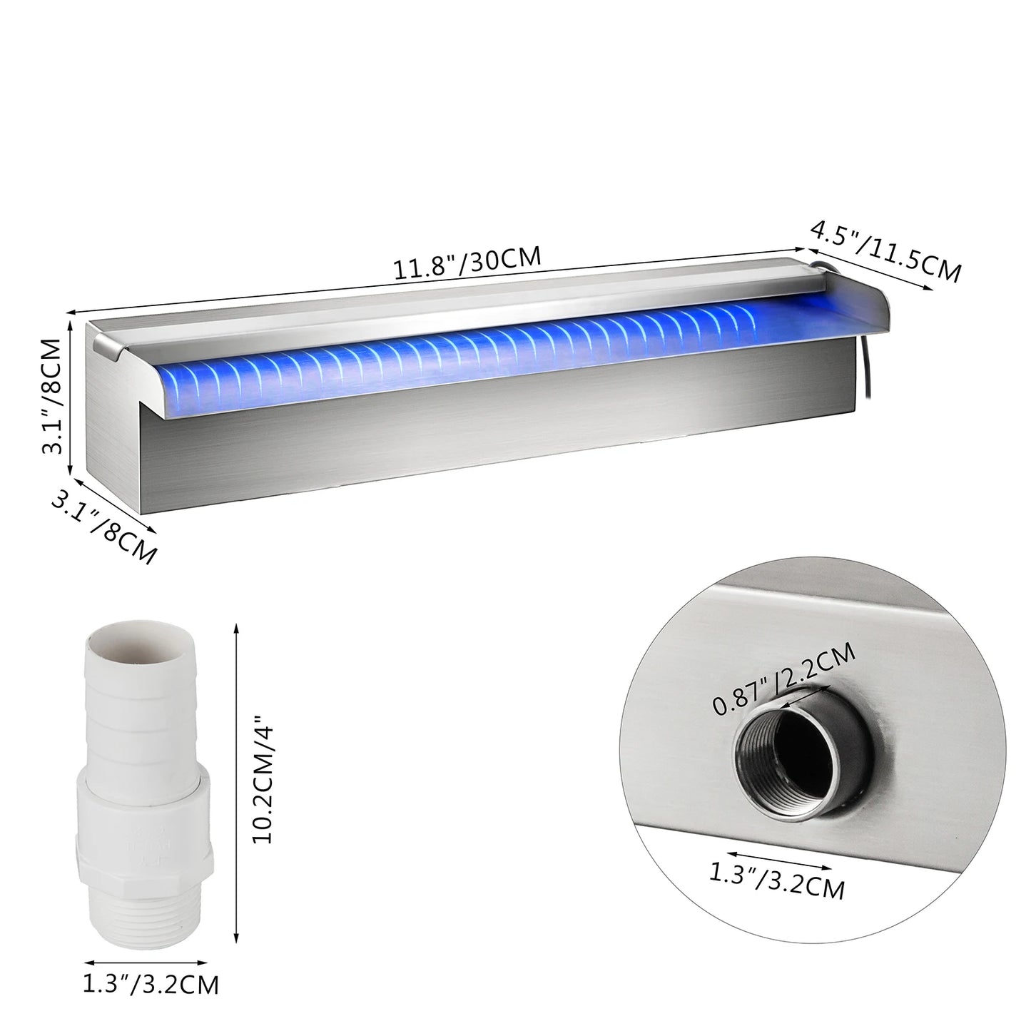 Pool Fountain Waterfall With LED Light For Pond And Garden