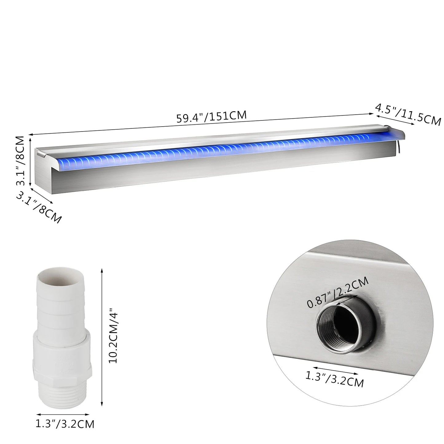 Pool Fountain Waterfall With LED Light For Pond And Garden
