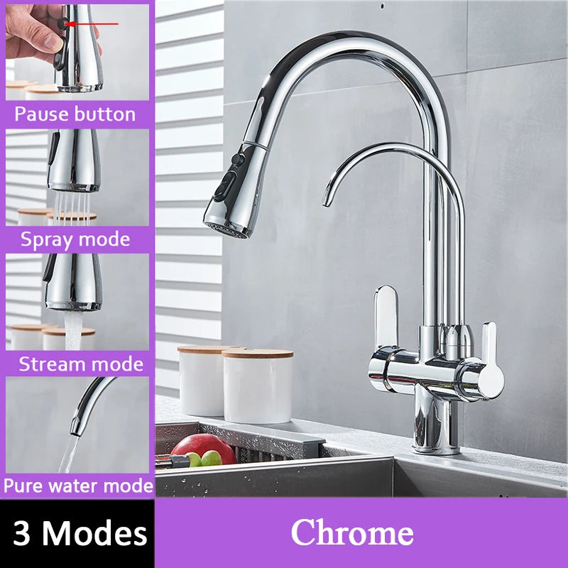 Shinesia Touch Sensor Kitchen Faucet With Dual Handle Pull Out