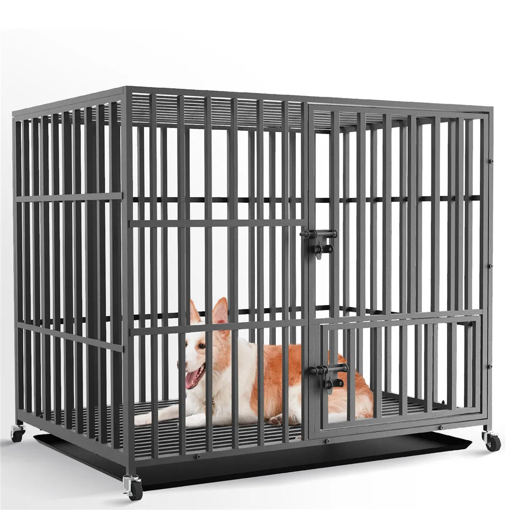 Bingopaw Heavy Duty Metal Dog Cage With 3 Doors Locks And Wheels Tray