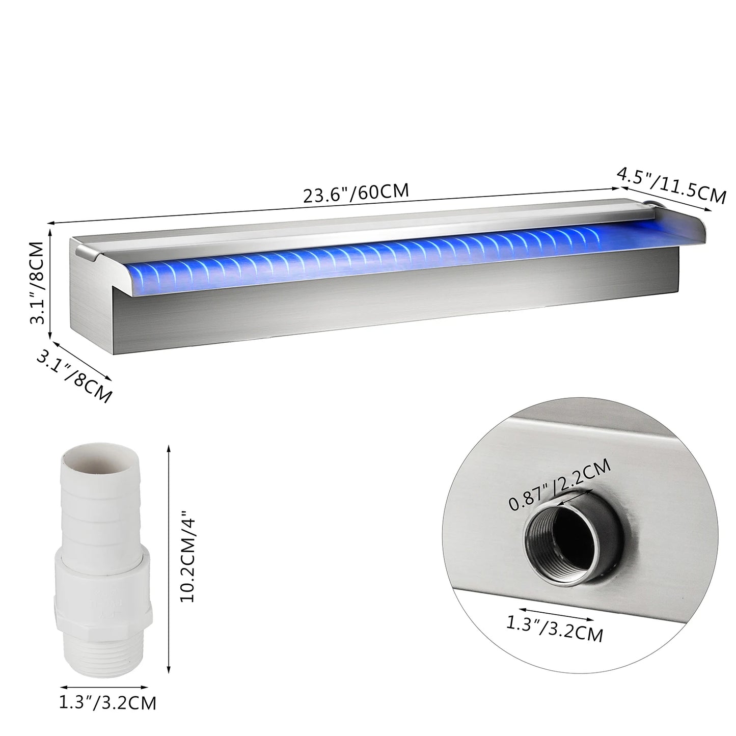 Pool Fountain Waterfall With LED Light For Pond And Garden