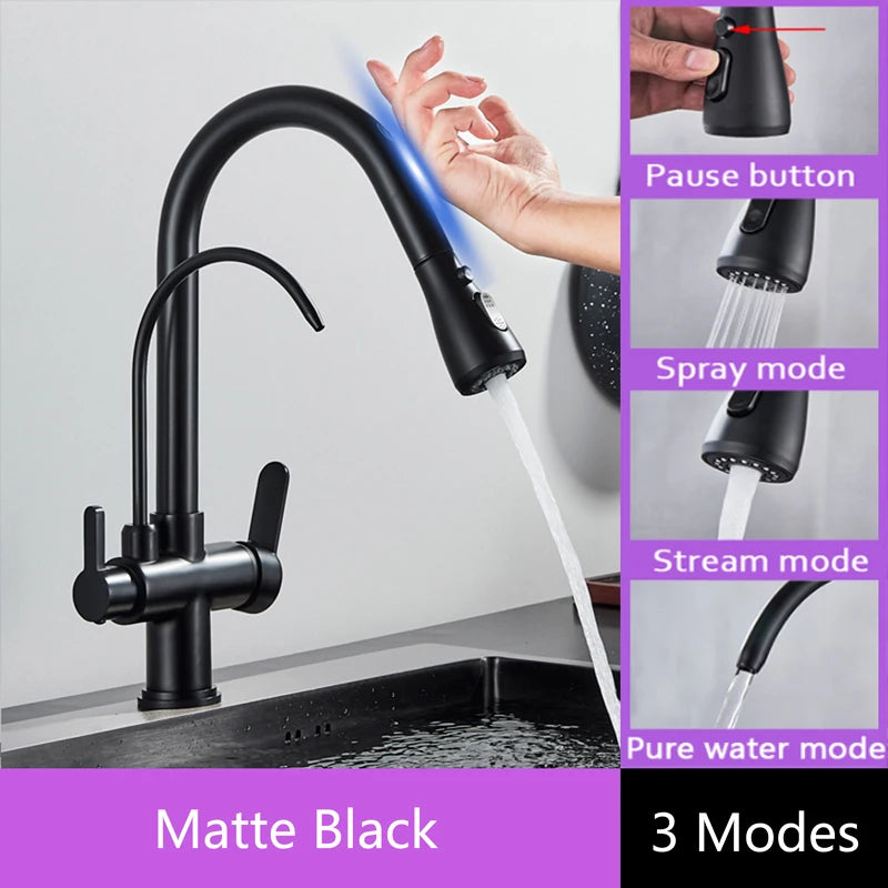 Shinesia Touch Sensor Kitchen Faucet With Dual Handle Pull Out