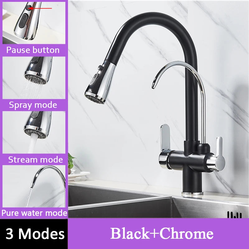 Shinesia Touch Sensor Kitchen Faucet With Dual Handle Pull Out