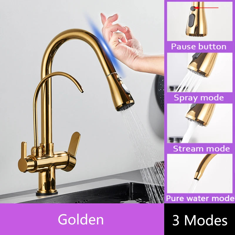 Shinesia Touch Sensor Kitchen Faucet With Dual Handle Pull Out