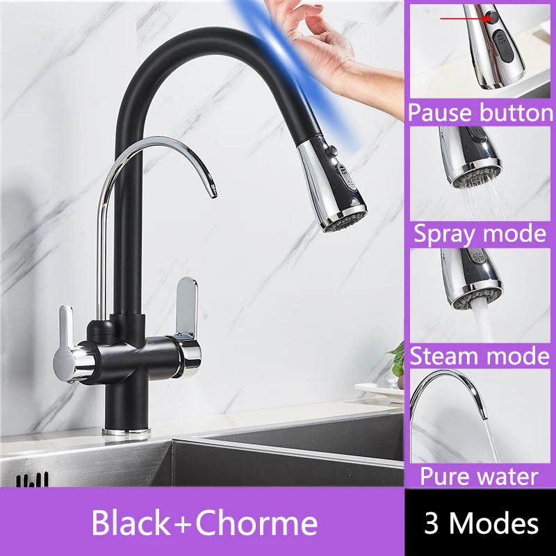 Shinesia Touch Sensor Kitchen Faucet With Dual Handle Pull Out