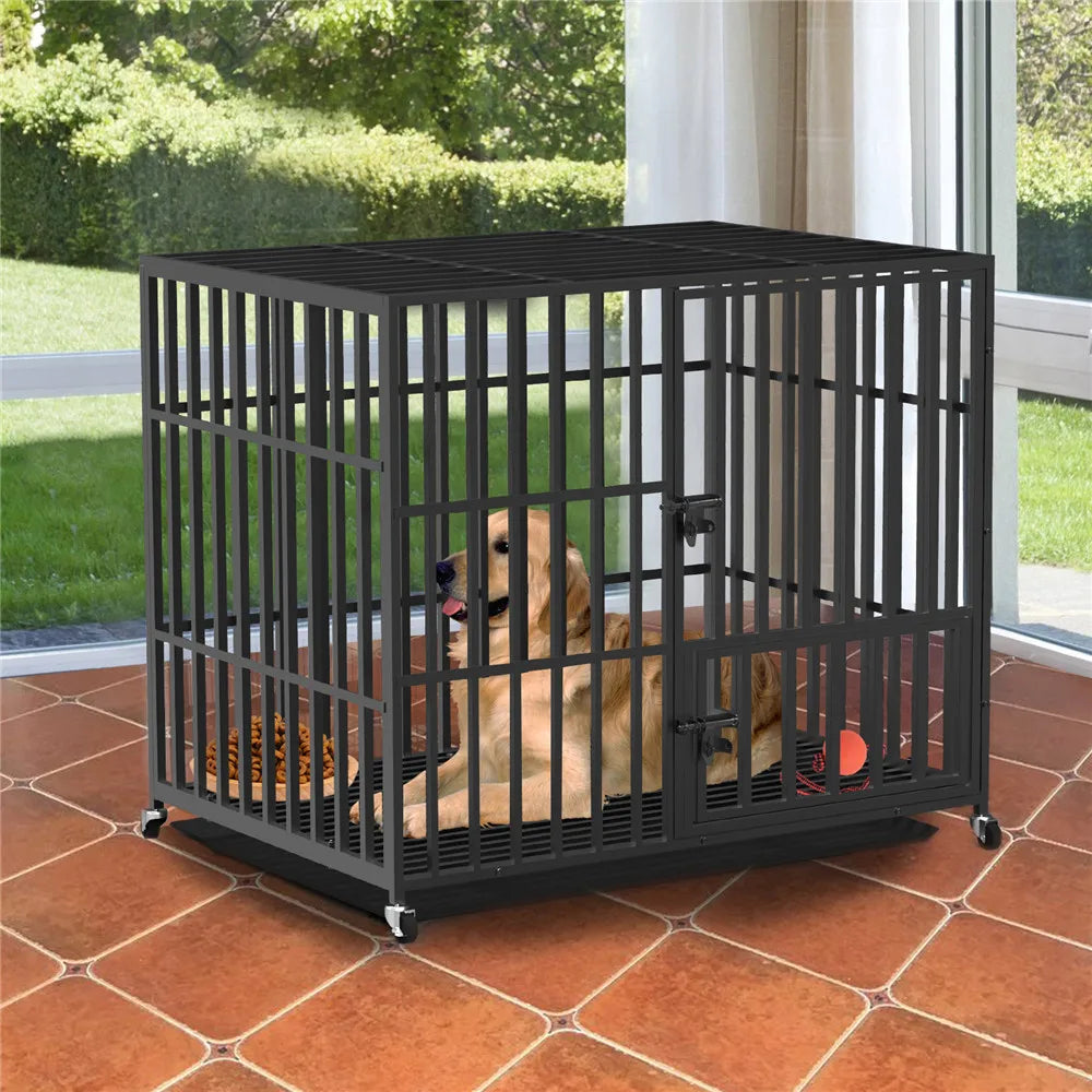 Bingopaw Heavy Duty Metal Dog Cage With 3 Doors Locks And Wheels Tray
