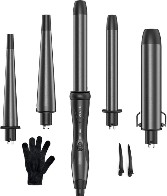 KIPOZI 5-In-1 Curling Iron Hot Air Brush Ceramic Barrels