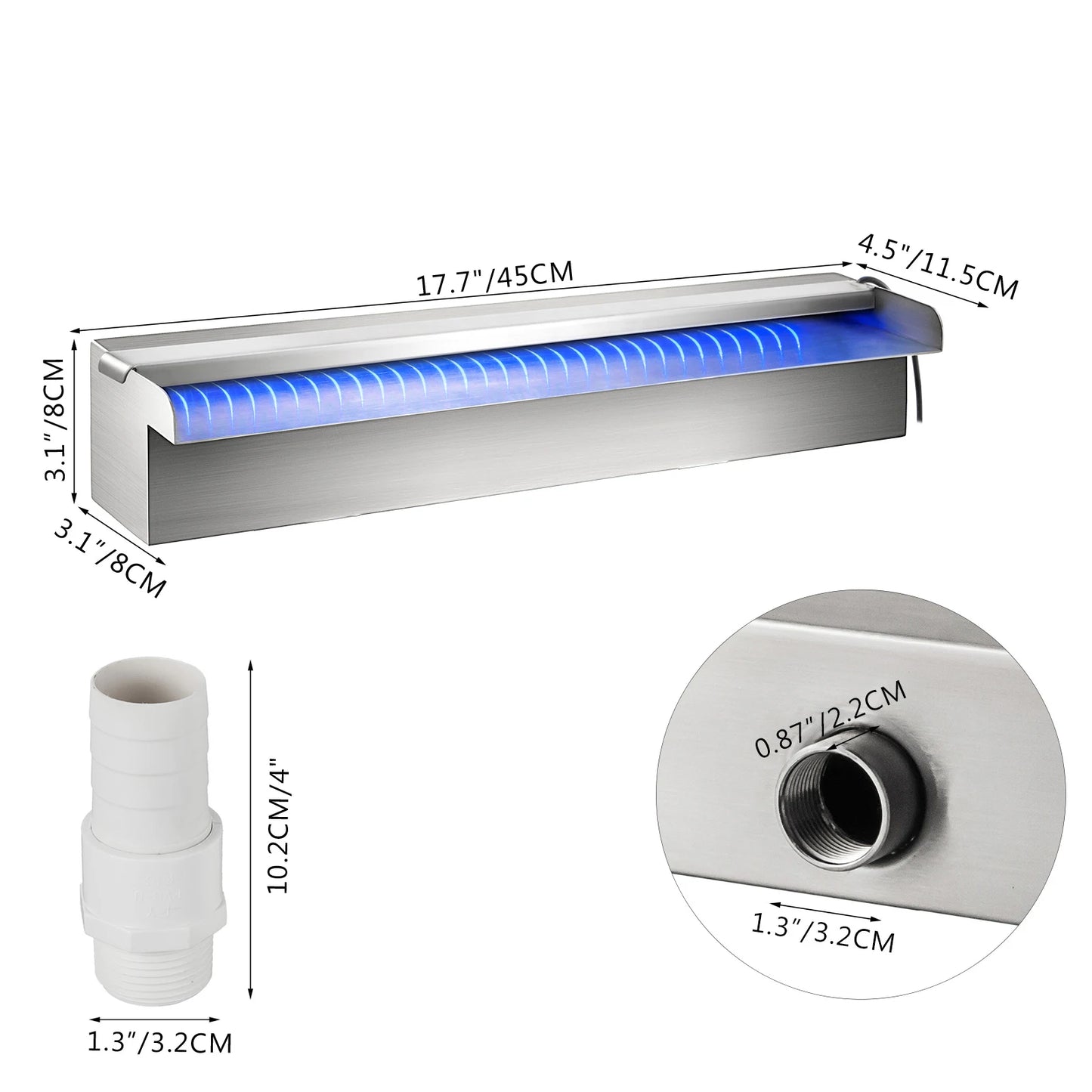 Pool Fountain Waterfall With LED Light For Pond And Garden