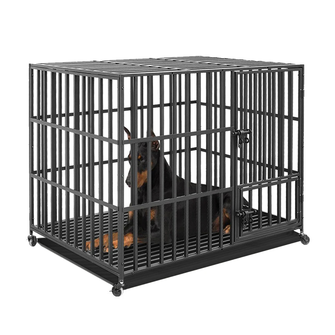 Bingopaw Heavy Duty Metal Dog Cage With 3 Doors Locks And Wheels Tray