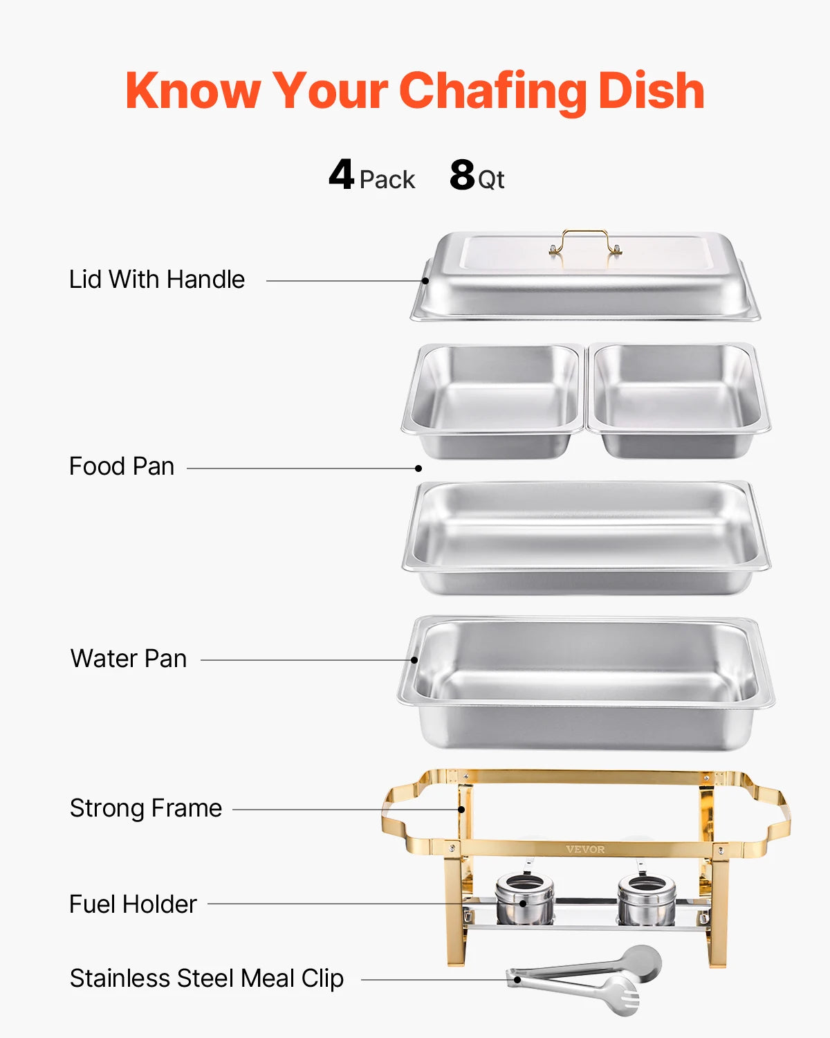 SucceBuy Stainless Steel Chafing Dish Buffet Set With Pans 4 Pack