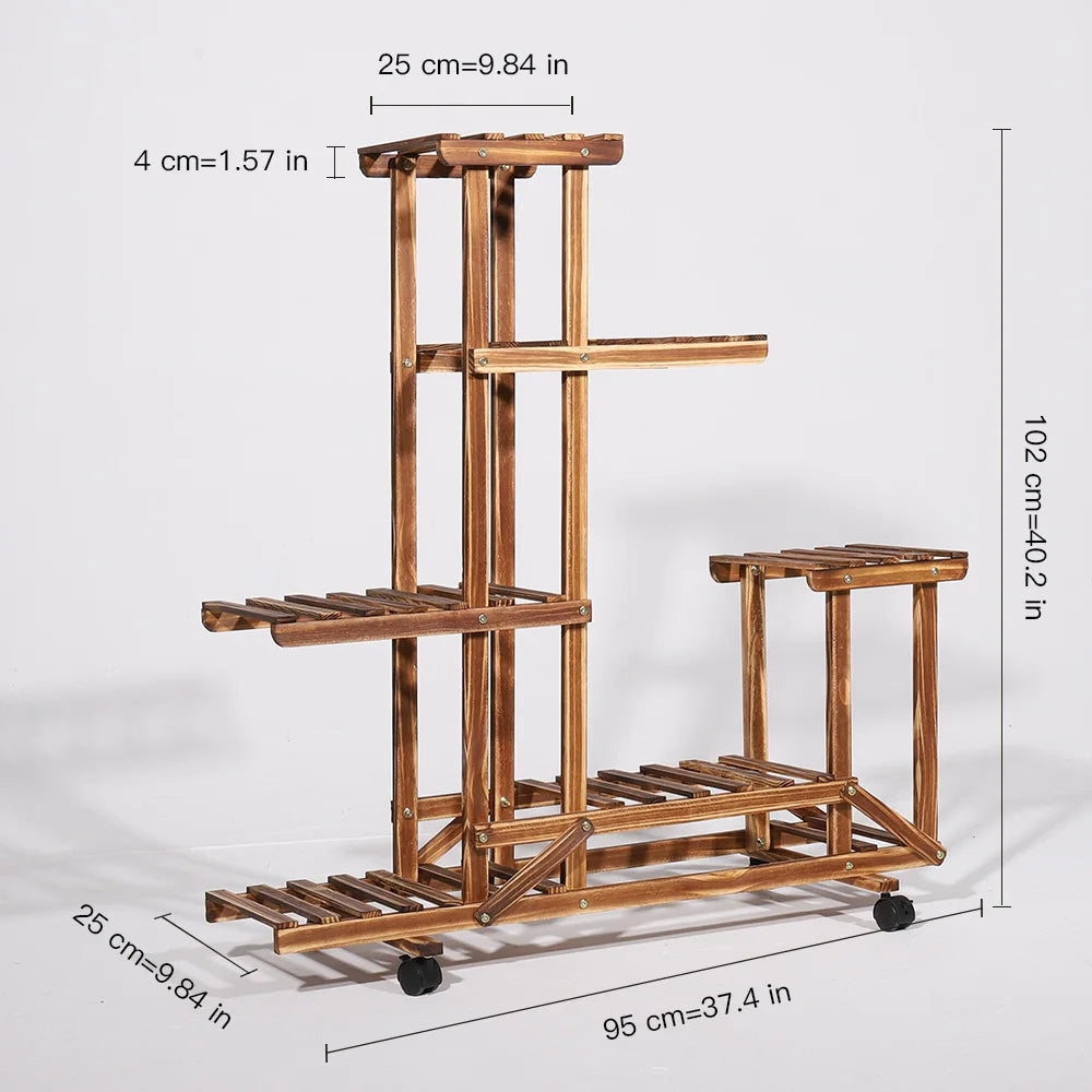 Wisfor Multi Layer Wood Plant Stand Rack With Wheels