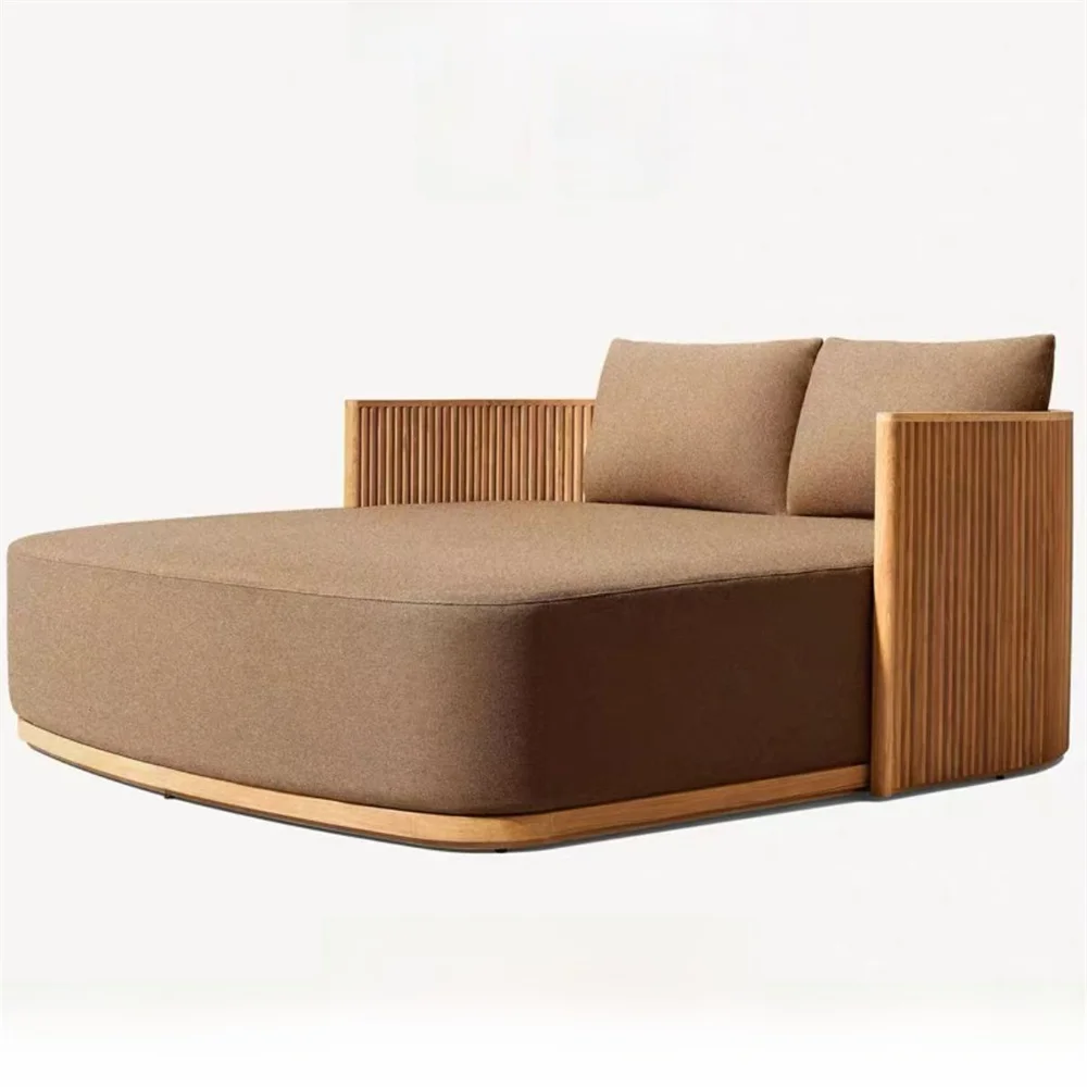 Teak Outdoor Sectional Sofa Set With Waterproof Cushions And Table