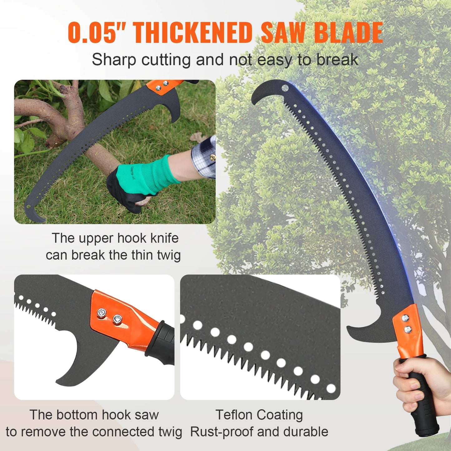 SucceBuy Manual Pole Saw Extendable Tree Pruner With Aluminum Handle