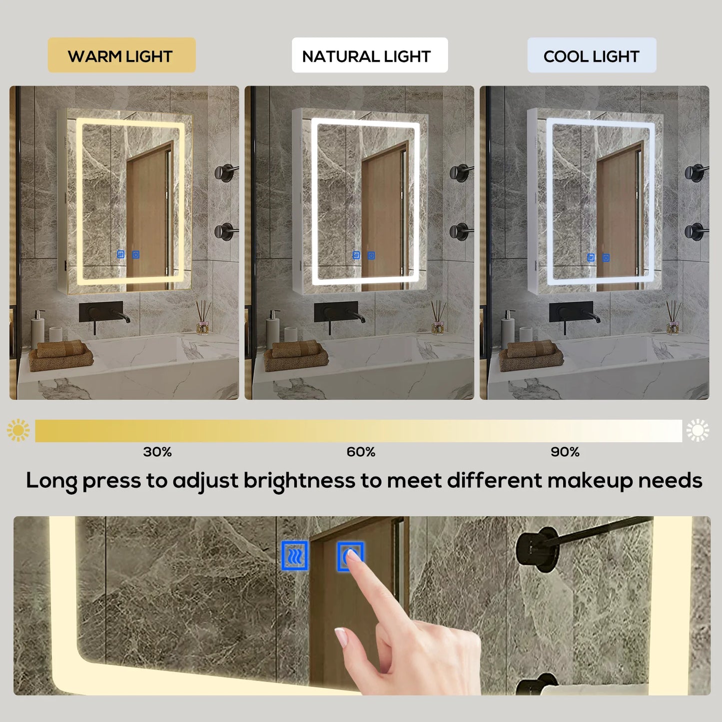VOWNER LED Bathroom Medicine Cabinet With Mirror Defogger Dimmer