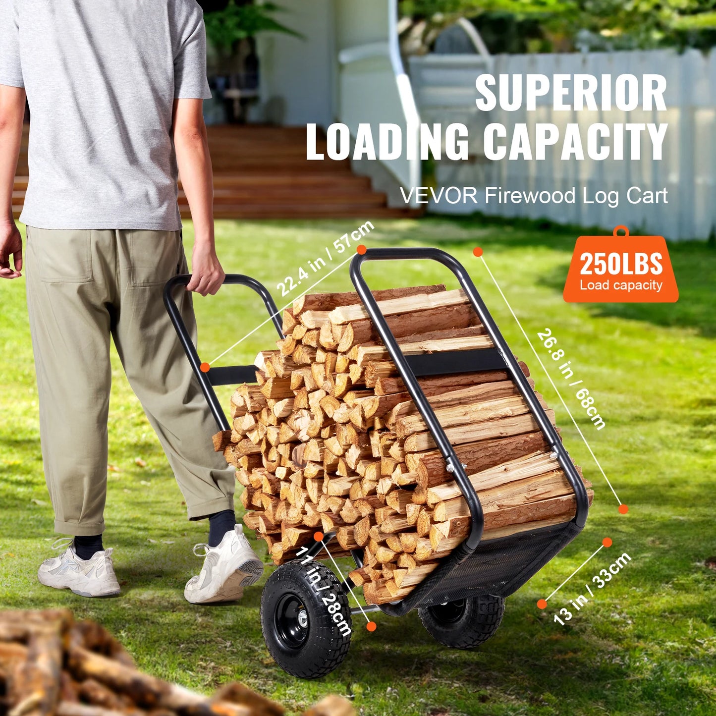SucceBuy Firewood Log Cart Carrier Heavy Duty Steel Wheel Cart