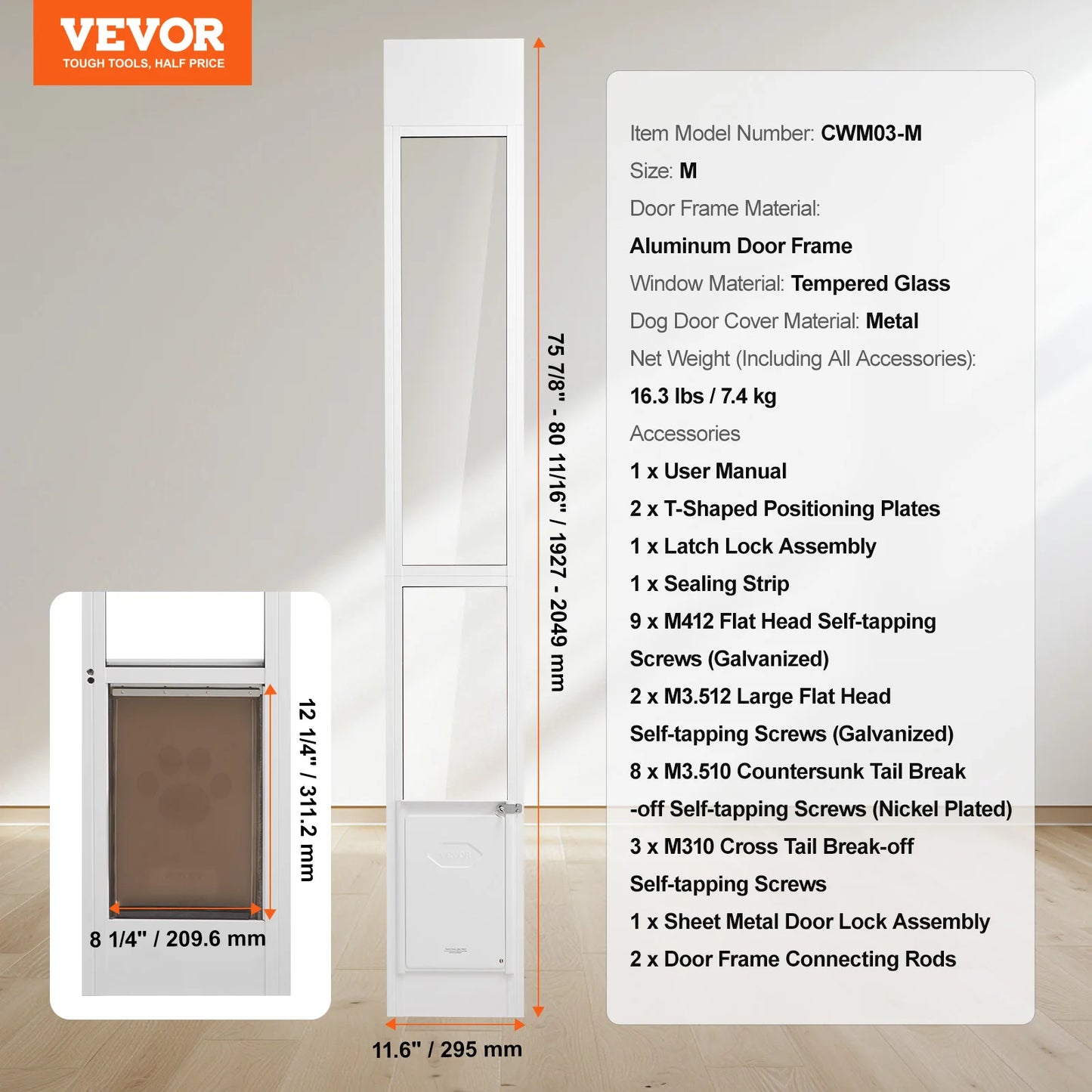 SucceBuy Dog Door For Sliding Glass Door Adjustable Height