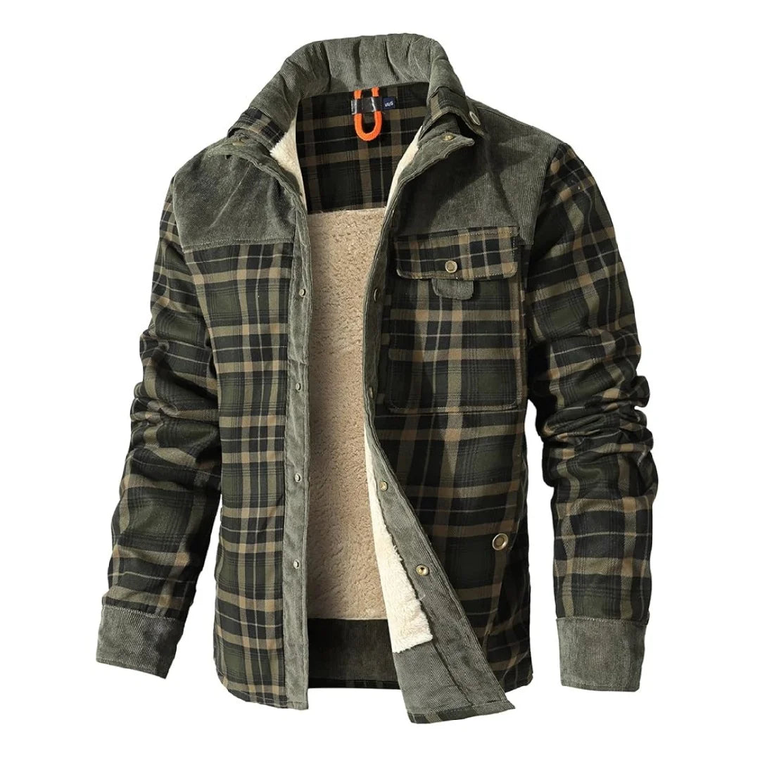 Men's Winter Windproof Bomber Jacket Plaid Sherpa Lined