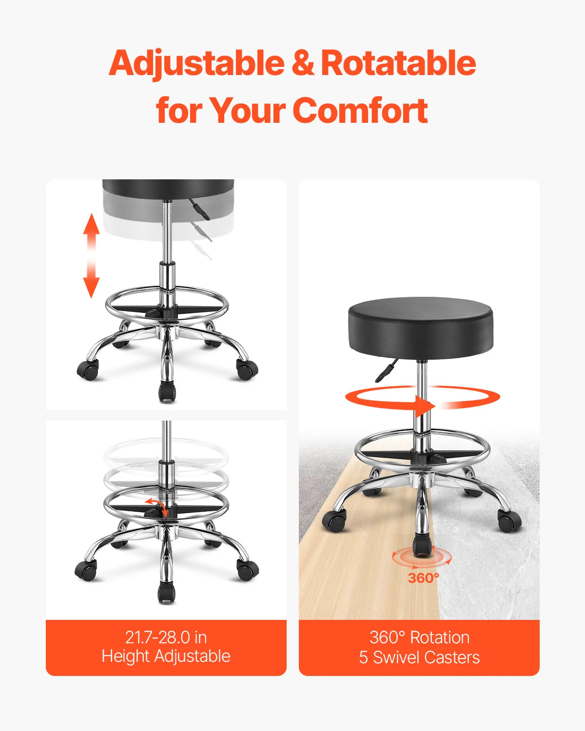 SucceBuy Rolling Stool With Wheels 450 Lbs Weight Capacity For Salon Spa Tattoo