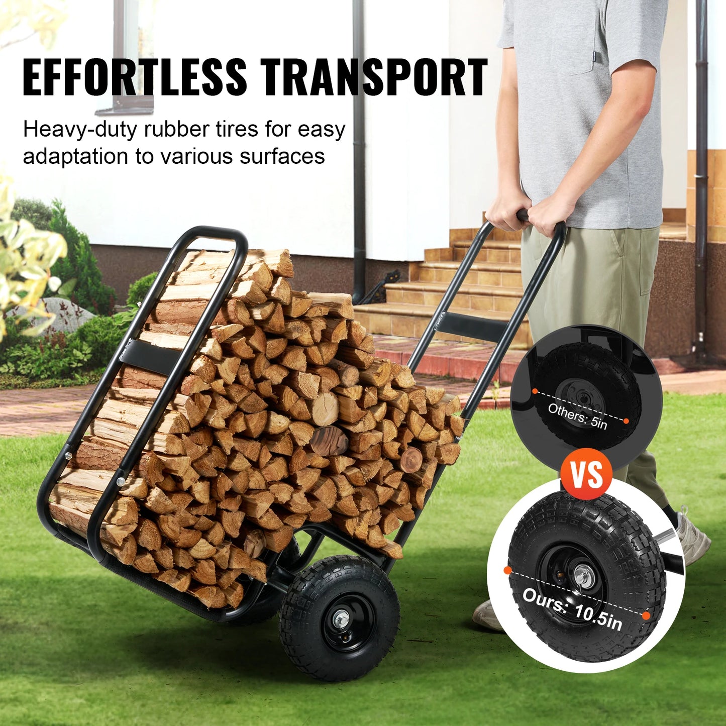 SucceBuy Firewood Log Cart Carrier Heavy Duty Steel Wheel Cart