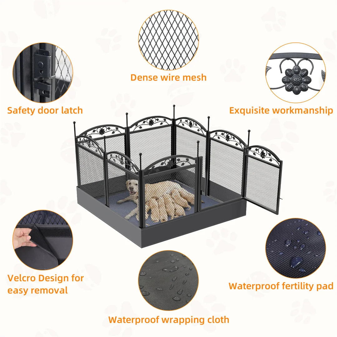 BINGOPAW 8 Panel Heavy Duty Dog Playpen Indoor Outdoor Fence Waterproof Pad