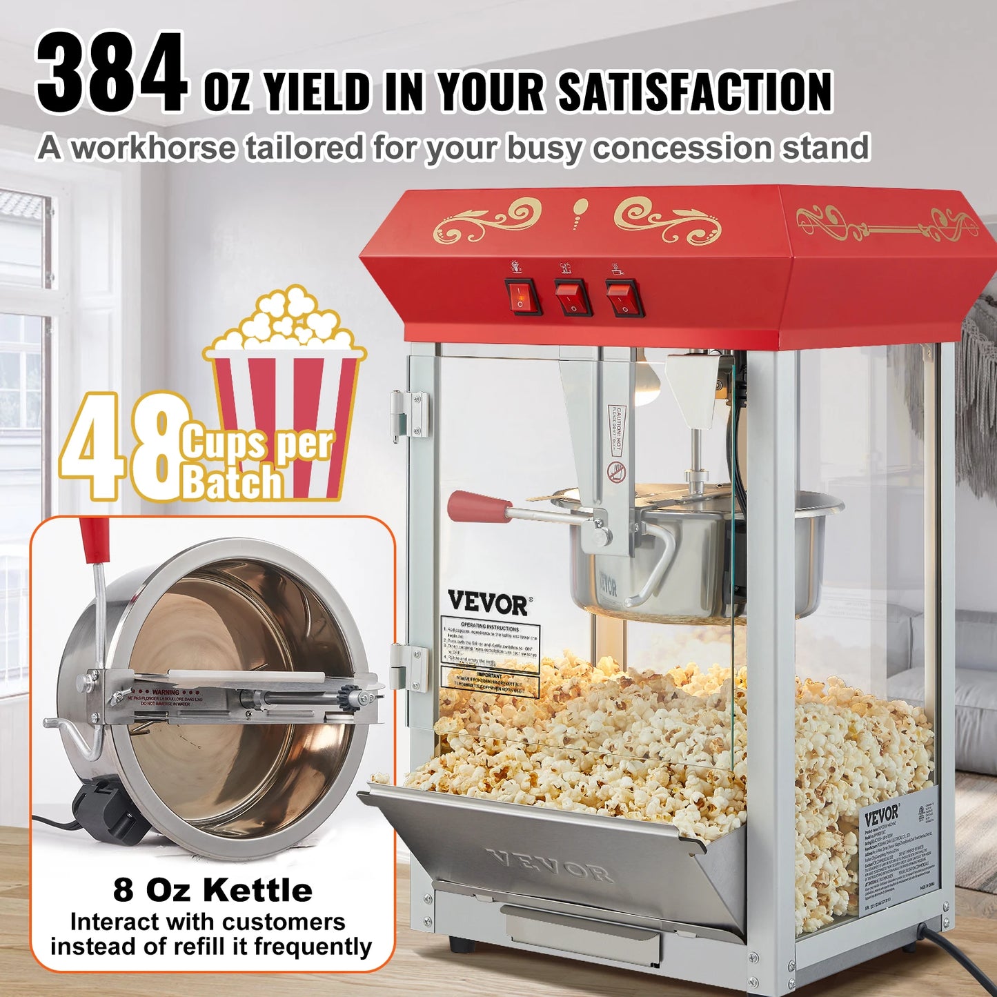 SucceBuy Commercial Popcorn Maker Automatic Popper Machine With Scoop